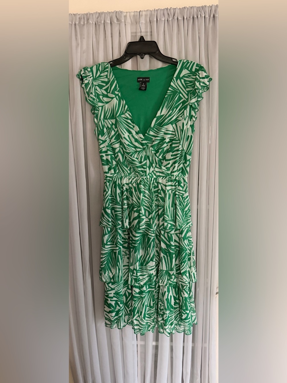 Kate & Lily Green Leaf-Print V-Neck Tiered Midi Dress 6